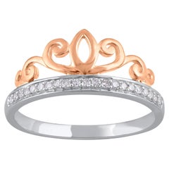 TJD 0.10 Carat Natural Round Diamond 14 Karat Two Tone Gold Crown Ring