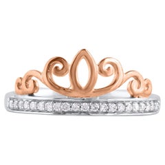 TJD Anillo Corona Diamante Redondo Natural 0,10 Quilates Oro Bicolor 14 Kilates