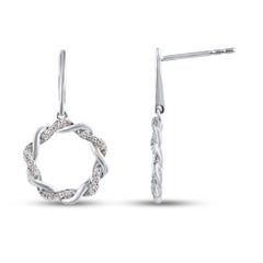 TJD 0.10 Carat Natural Round Diamond 14K White Gold Circle Dangle Earrings