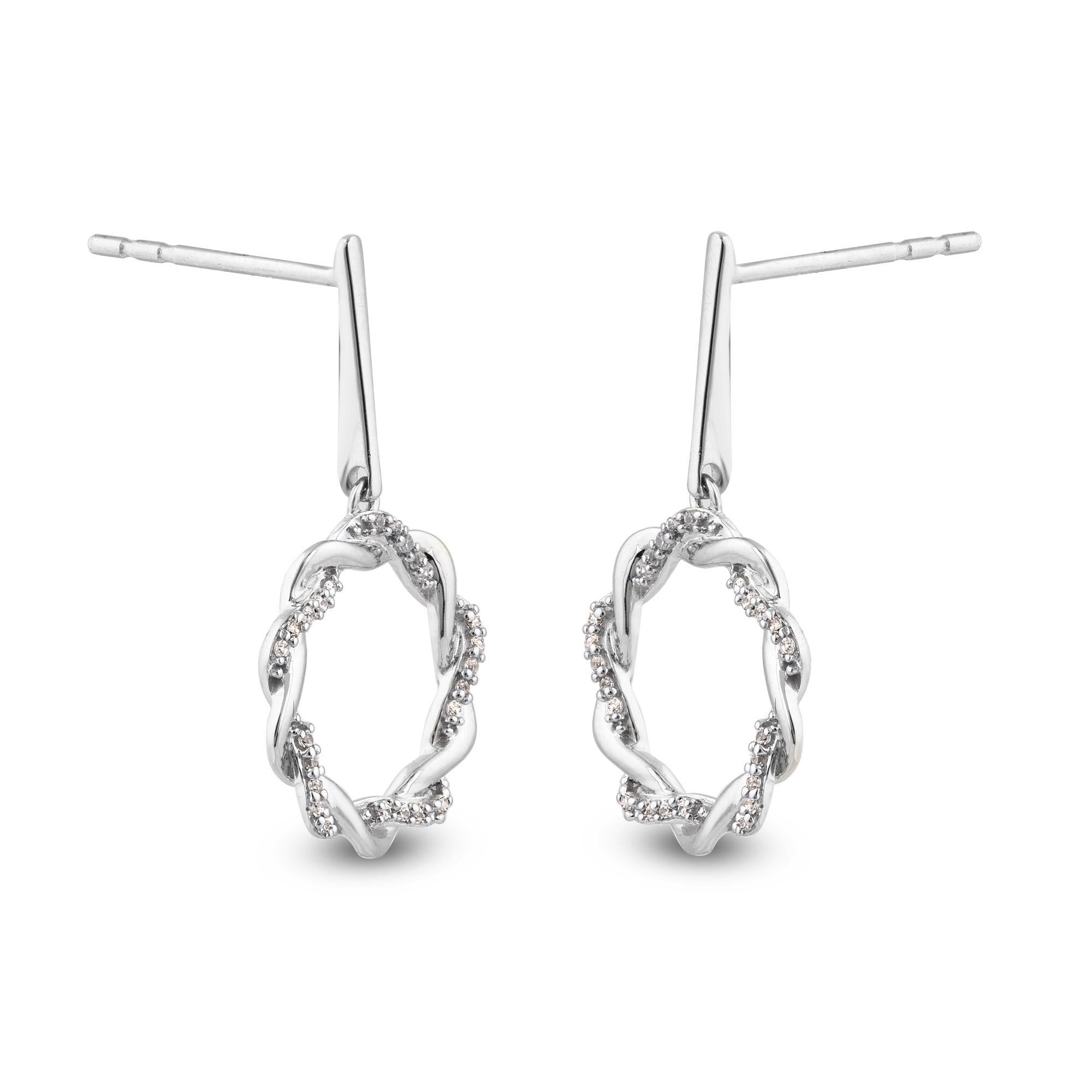 Contemporary TJD 0.10 Carat Natural Round Diamond 14 Karat White Gold Circle Dangle Earrings For Sale