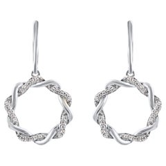 TJD 0.10 Carat Natural Round Diamond 14 Karat White Gold Circle Dangle Earrings