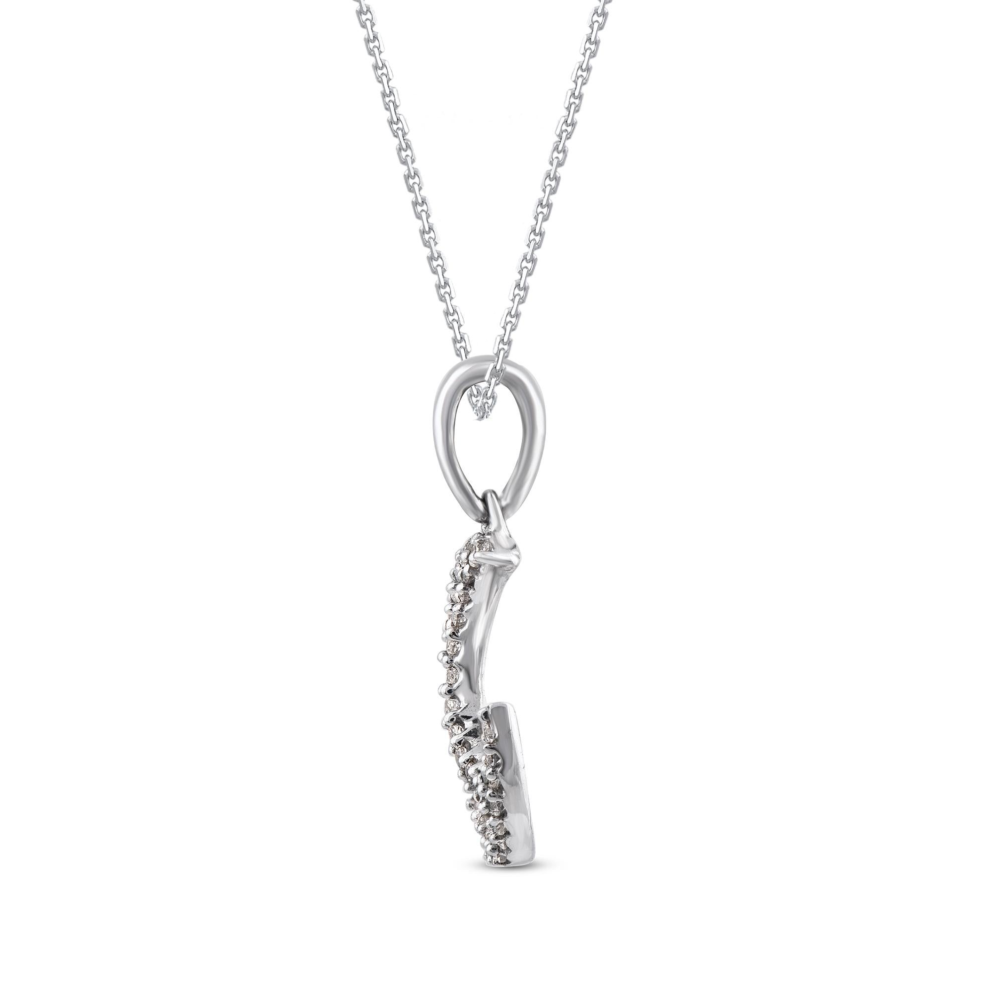 Complete your casual looks with this diamond moon pendant. Accentuated with 39 single cut round diamonds in prong setting and crafted by our skillful craftsmen in 14 karat white gold. The total diamond weight is 0.10 carat and shines in H-I color,