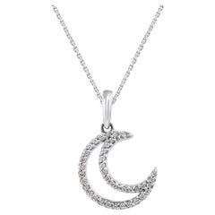 Pendentif croissant de lune en or blanc 14 carats avec diamants ronds naturels de 0,10 carat TJD