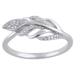 TJD 0.10 Carat Natural Round Diamond 14 Karat White Gold Feather Ring