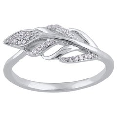 TJD 0.10 Carat Natural Round Diamond 14 Karat White Gold Feather Ring