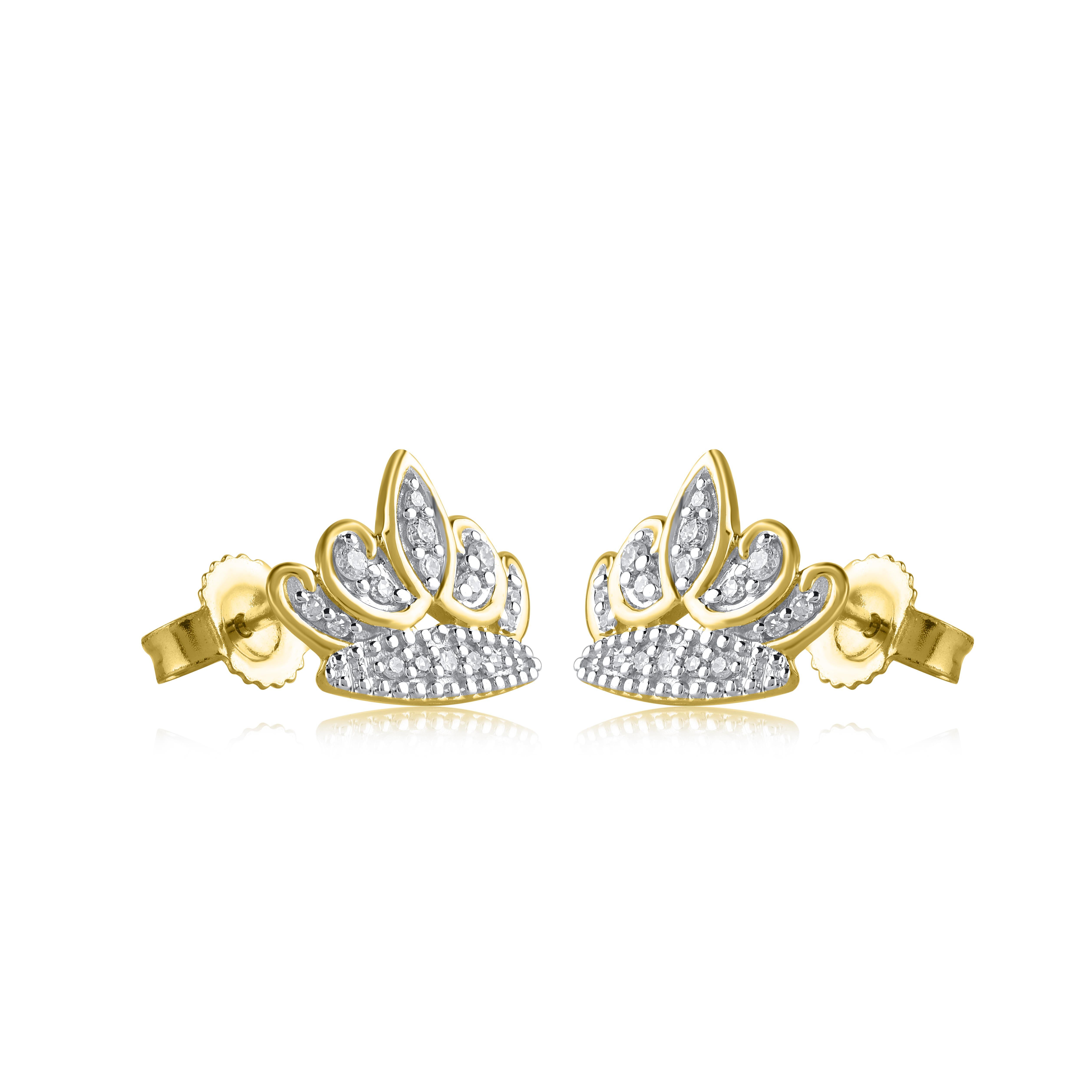 Contemporain TJD 0.10 Carat Natural Round Diamond 14 Karat Yellow Gold Crown stud earrings (boucles d'oreilles en forme de couronne) en vente