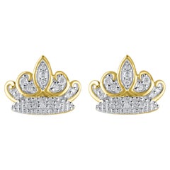 TJD 0.10 Carat Natural Round Diamond 14 Karat Yellow Gold Crown stud earrings (boucles d'oreilles en forme de couronne)