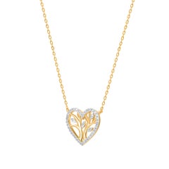 TJD 0.10 Carat Natural Round Diamond 14 Karat Yellow Gold Heart Pendant Necklace
