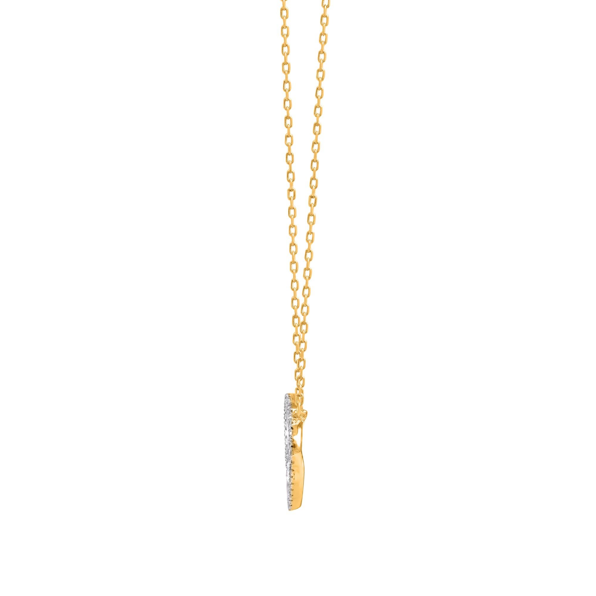 Romantico TJD - Collana con ciondolo a cuore in oro giallo 14 carati con diamante rotondo naturale da 0,10 carati in vendita