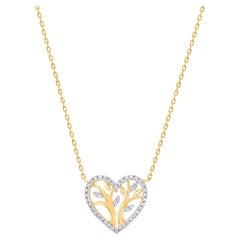 TJD 0.10 Carat Natural Round Diamond 14 Karat Yellow Gold Heart Pendant Necklace