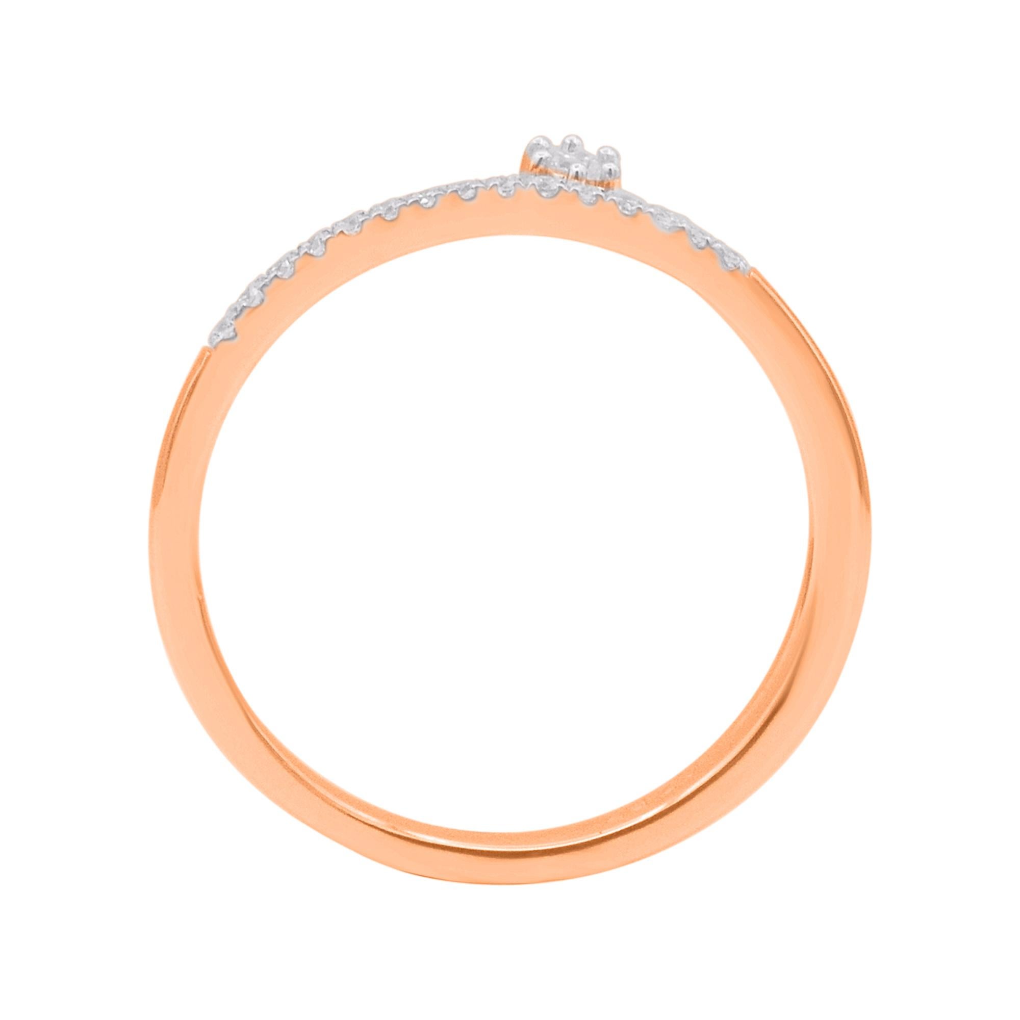 Art Deco TJD 0.10 Carat Natural Round Diamond 14KT Rose Gold Promise Ring For Sale