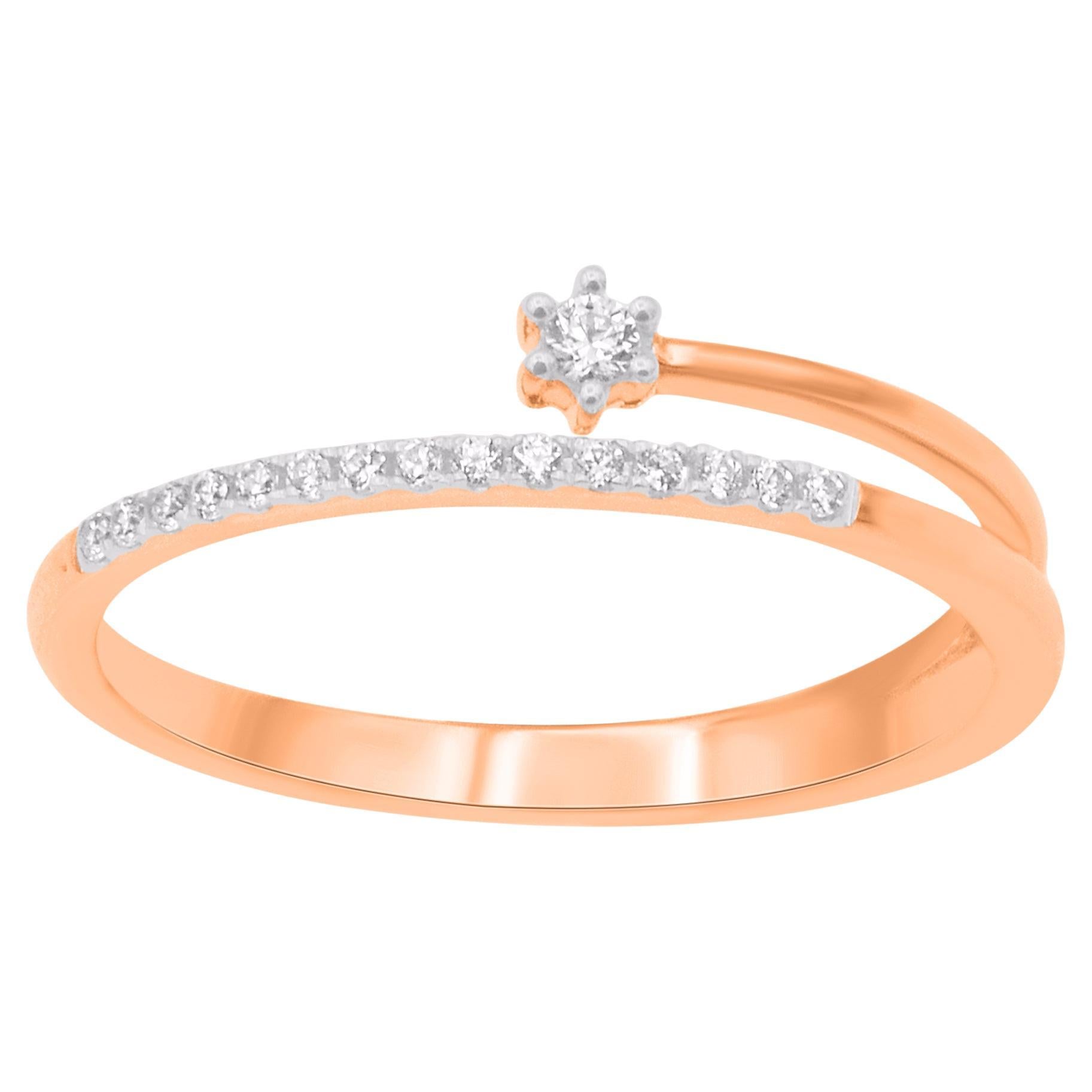 TJD 0.10 Carat Natural Round Diamond 14KT Rose Gold Promise Ring