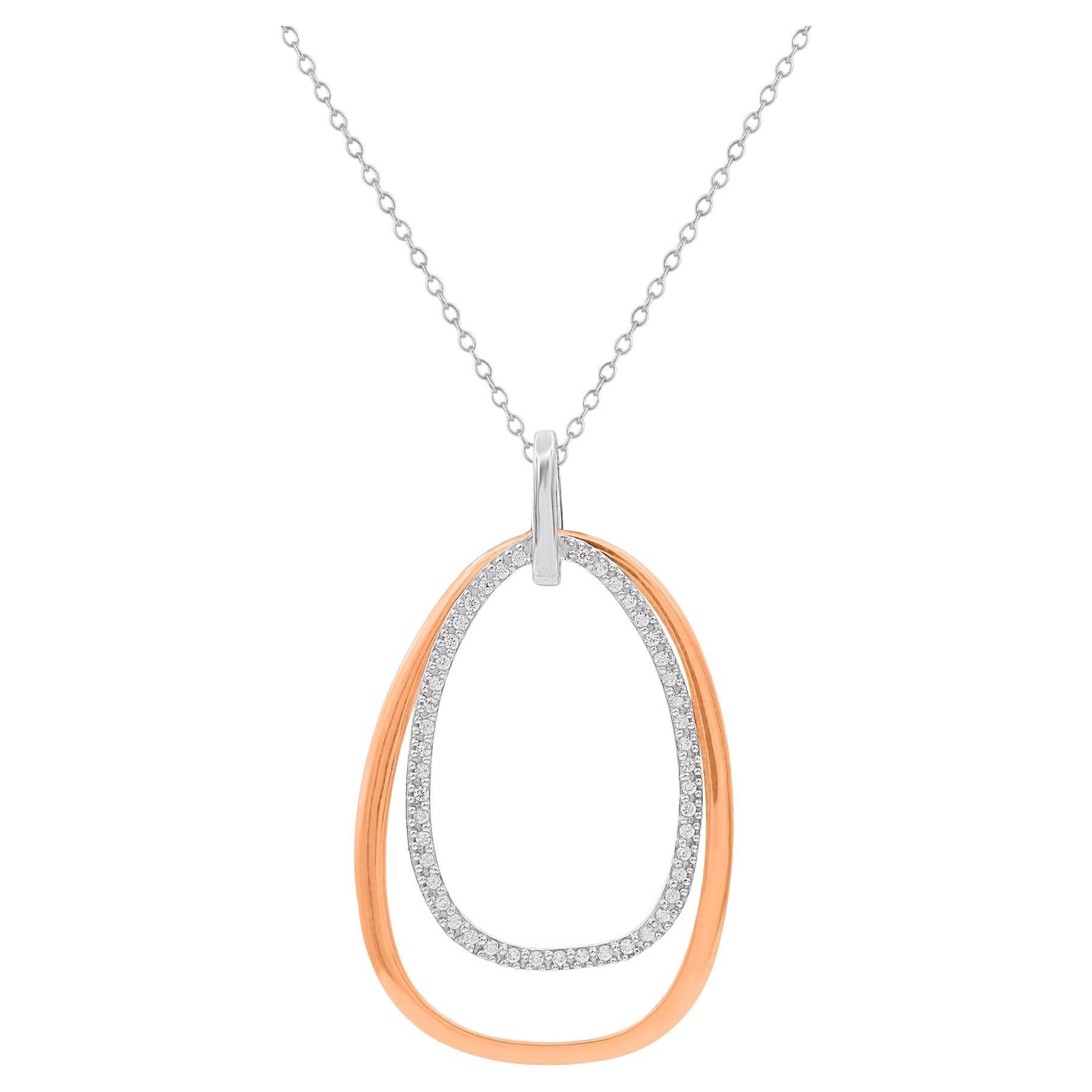 TJD 0.10 Carat Natural Round Diamond 14KT Two Tone Fashion Pendant Necklace For Sale