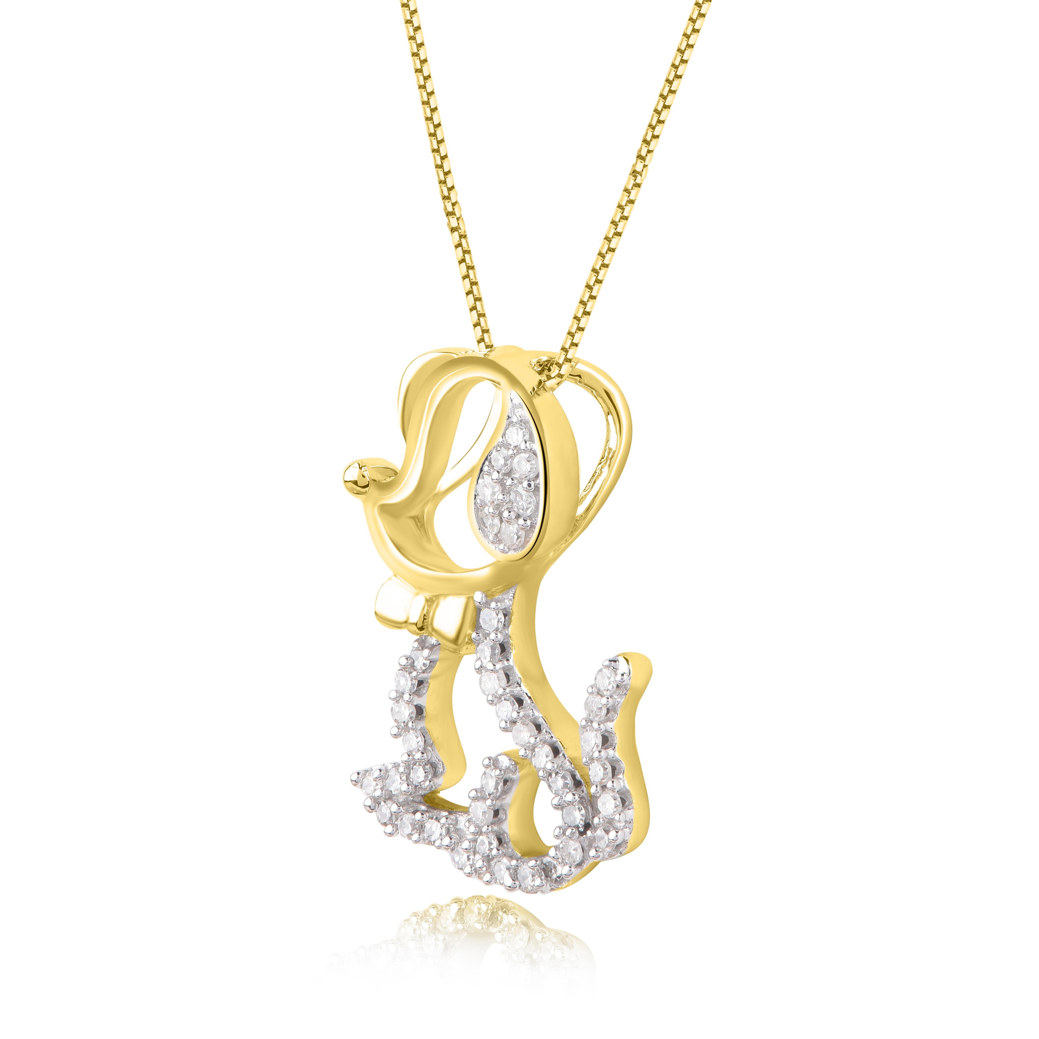 A striking addition when worn on its own, this diamond pendant makes a stunning impression. This pendant is crafted from 14-karat yellow gold and features 39 single cut diamonds set in prong and pave setting. H-I color I2 clarity and a high polish