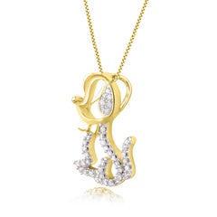 Collier pendentif chien coquelicot en or jaune 14 carats avec diamants ronds naturels de 0,10 carat TJD