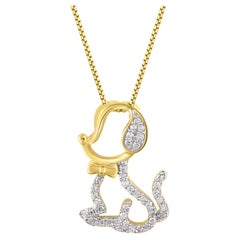 Collier pendentif chien coquelicot en or jaune 14 carats avec diamants ronds naturels de 0,10 carat TJD