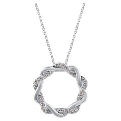 TJD 0.10 Carat Natural Round Diamond Open Circle Pendant in 14KT White Gold
