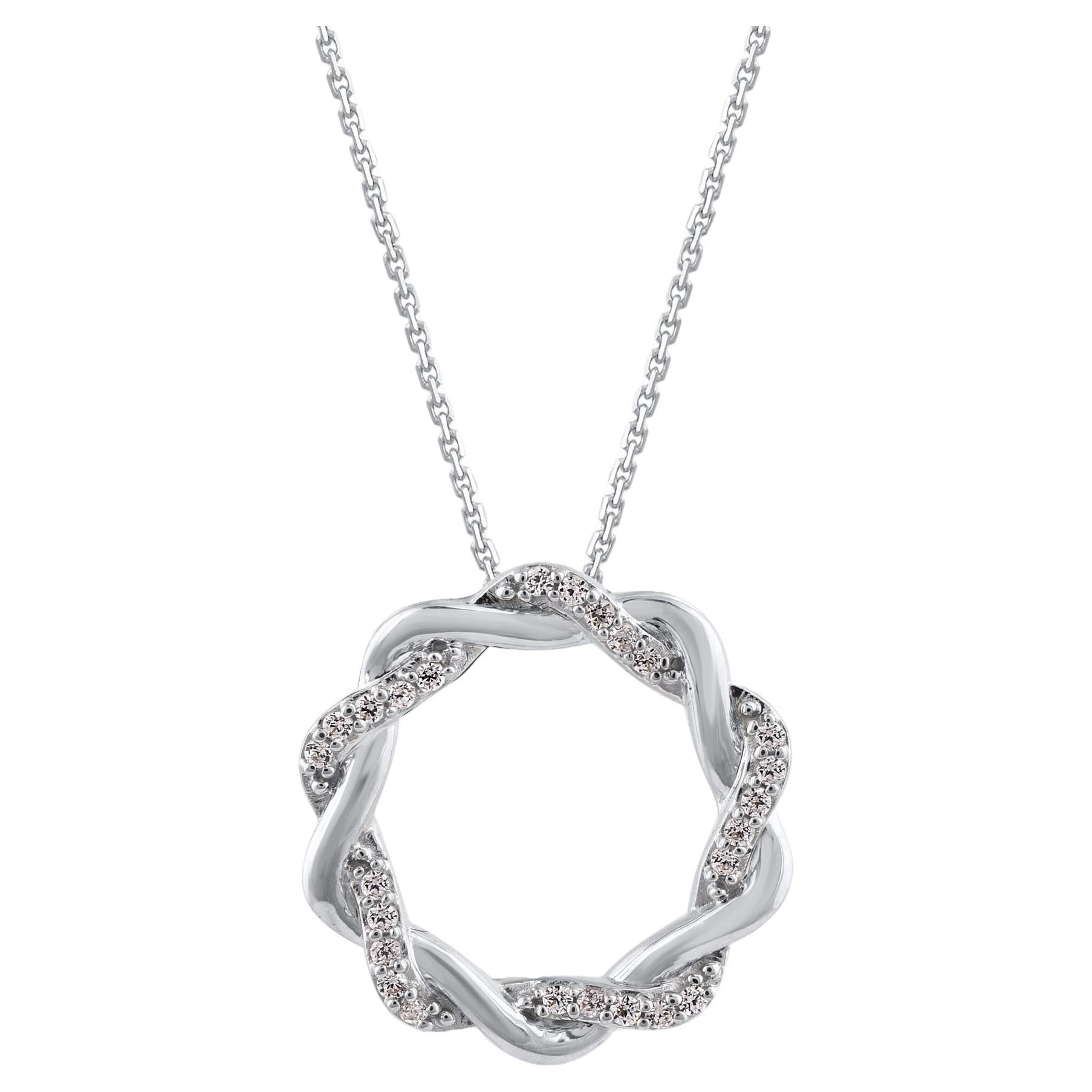 TJD 0.10 Carat Natural Round Diamond Open Circle Pendant in 14KT White Gold