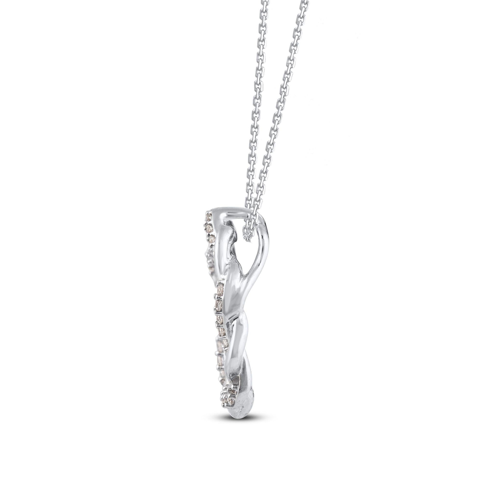 Contemporain TJD Pendentif cercle ouvert en or blanc 18KT avec diamant rond naturel de 0,10 carat en vente