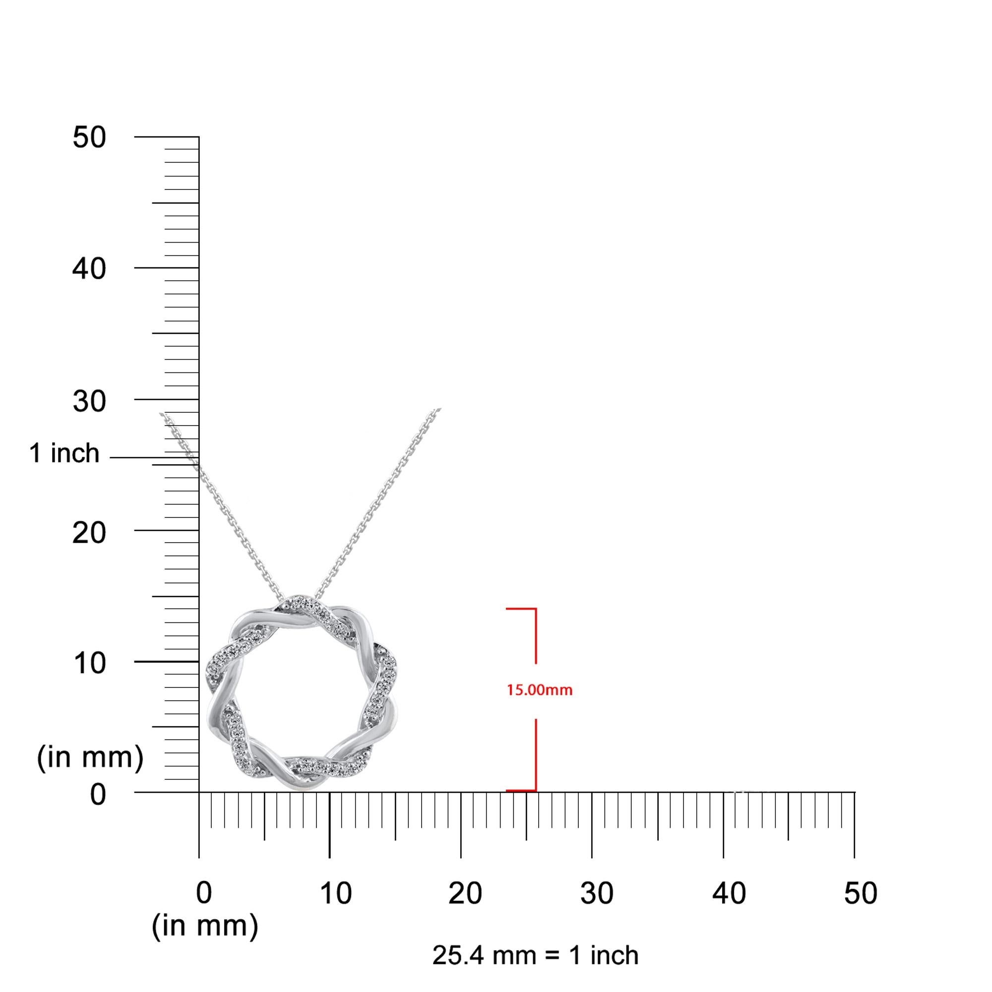 Taille ronde TJD Pendentif cercle ouvert en or blanc 18KT avec diamant rond naturel de 0,10 carat en vente