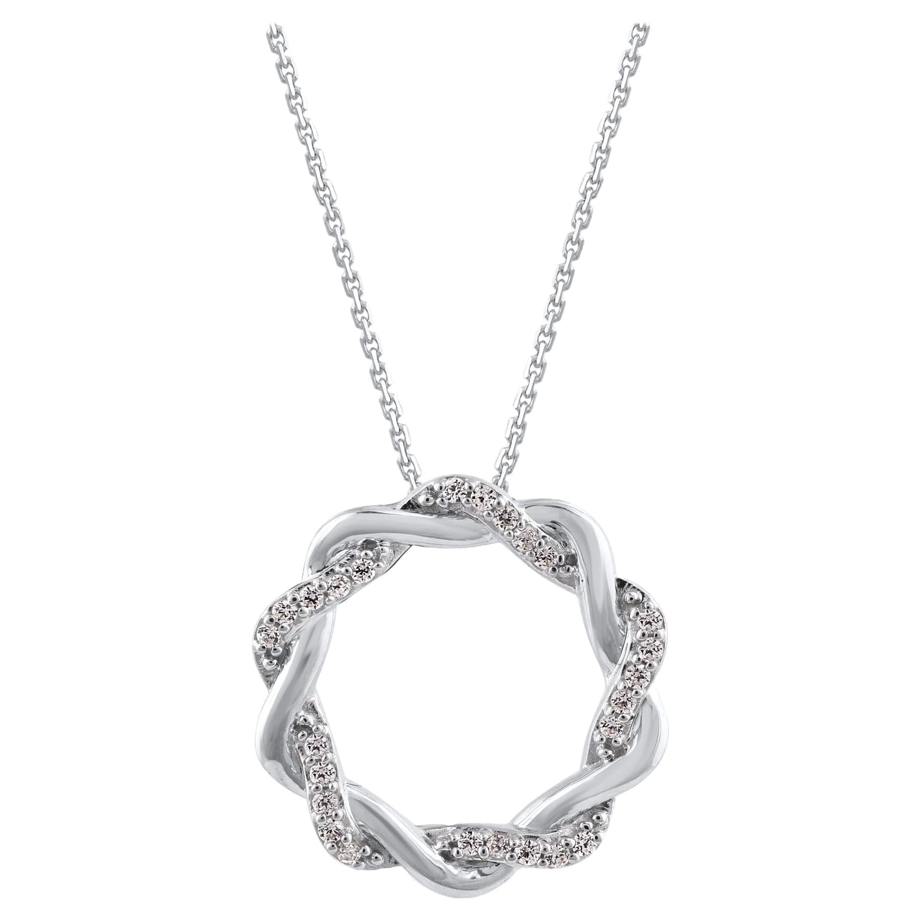 TJD Pendentif cercle ouvert en or blanc 18KT avec diamant rond naturel de 0,10 carat