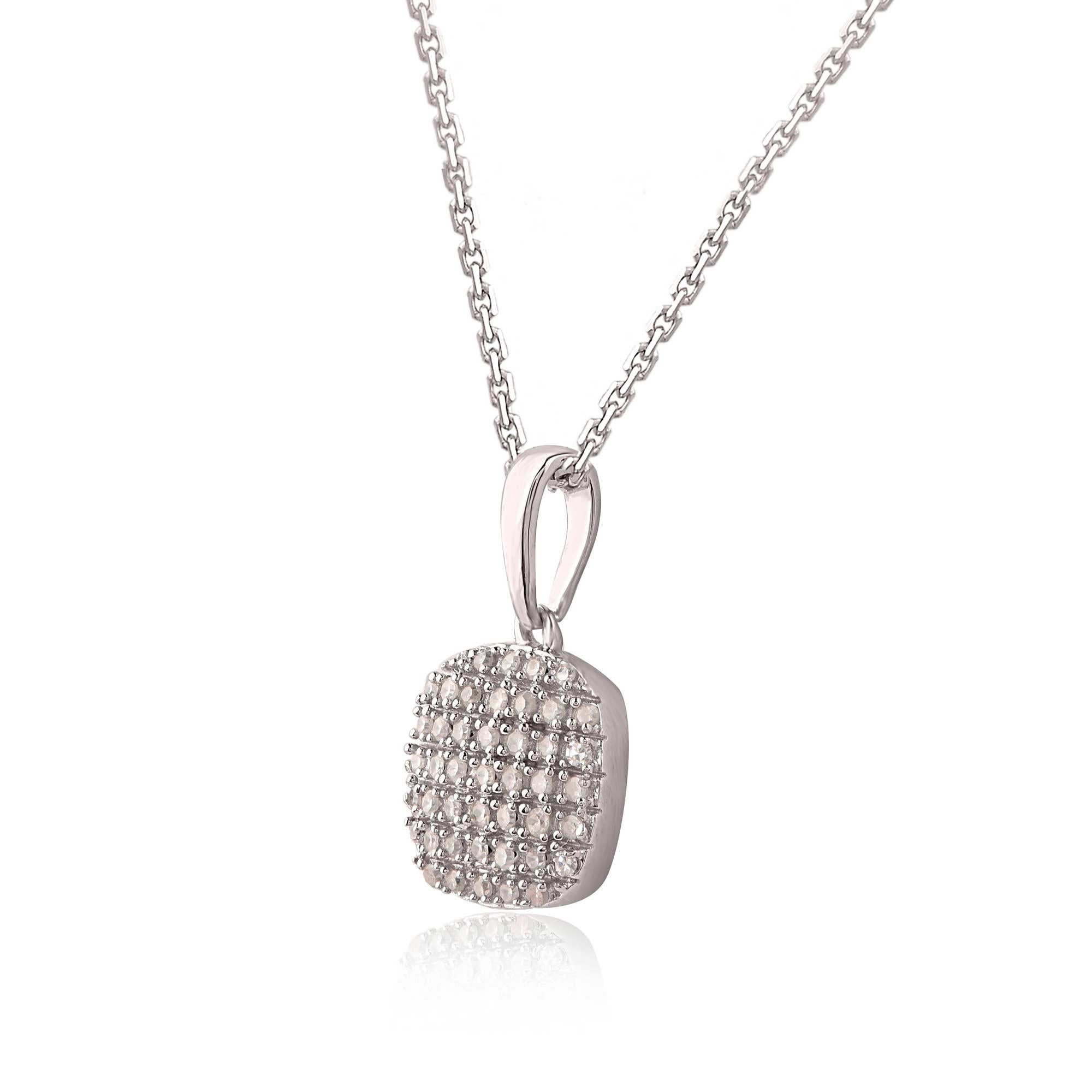 Make any day special with this gorgeous diamond pendant. This pendant is crafted from 14-karat white gold and features 45 single cut diamonds set in prong setting. H-I color I2 clarity and a high polish finish complete the brilliant sophistication