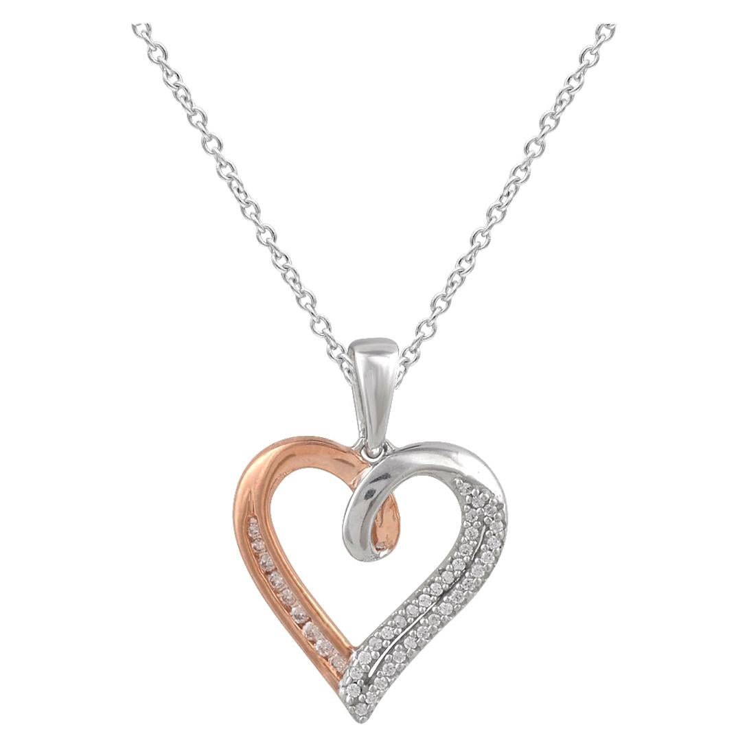TJD 1/10Carat Nat Pink Rosé & White Diamond 18K Rose Gold Designer Heart Pendant