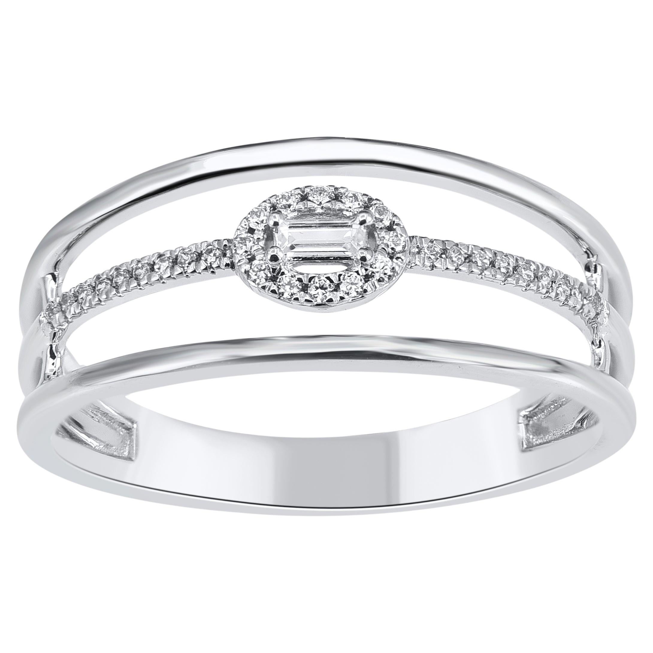 TJD 0.10 Carat Round
Baguette Cut Diamond White Gold Split Shank Fashion Ring