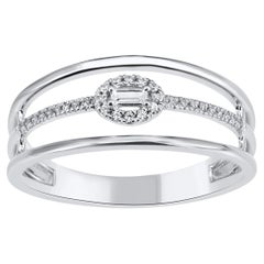 TJD 0.10 Carat Round 
Baguette Cut Diamond White Gold Split Shank Fashion Ring