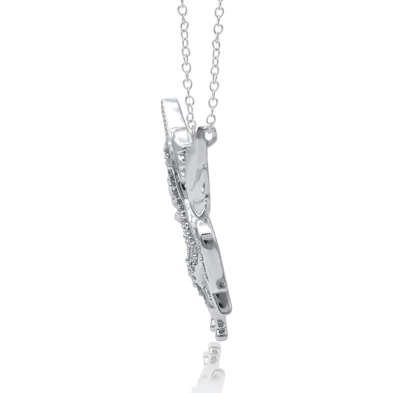 Modern TJD 0.10 Carat Round Cut Diamond 14 Karat White Gold Unicorn Pendant Necklace For Sale