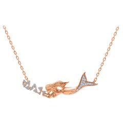 TJD 0.10 Carat Round Diamond 14 Karat Rose Gold Mermaid Motif Diamond Pendant