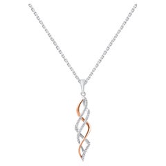 TJD 0.10 Carat Round Diamond 14 Karat Two Tone Gold Vertical Swirl Pendant