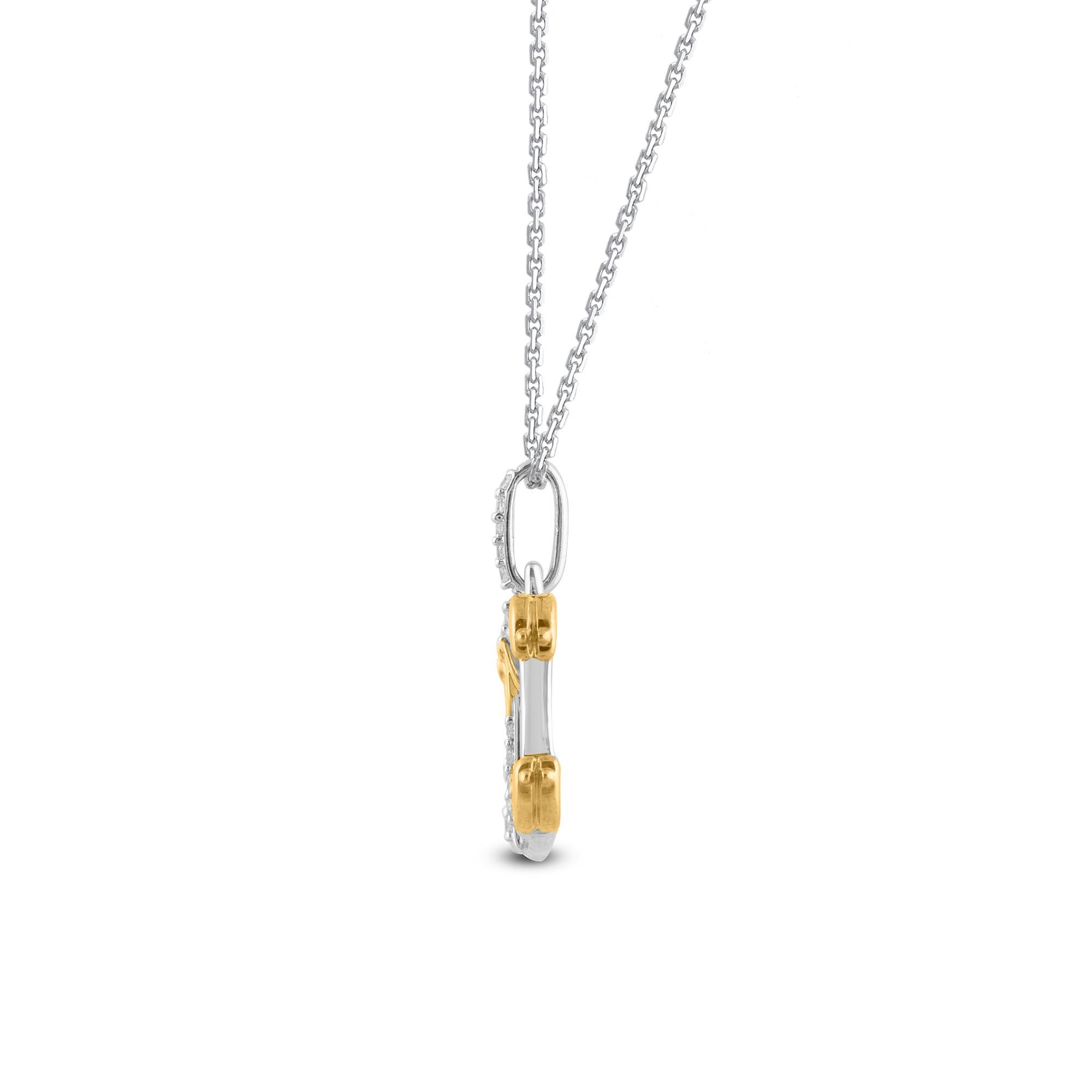 Taglio rotondo TJD 0,10 Carat Round Diamond 14 Karat Two Toned Gold Ciondolo a forma di valigetta di design in vendita