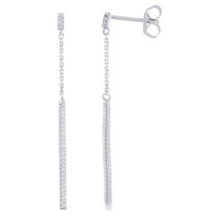 TJD 0.10 Carat Round Diamond 14 Karat White Gold Dangling Bar Drop Earrings