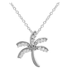 TJD 0.10 Carat Round Diamond 14 Karat White Gold Designer Palm Tree Pendant