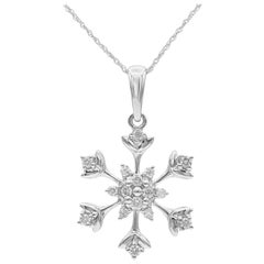 TJD 0.10 Carat Round Diamond 14 Karat White Gold Designer Snowflake Pendant