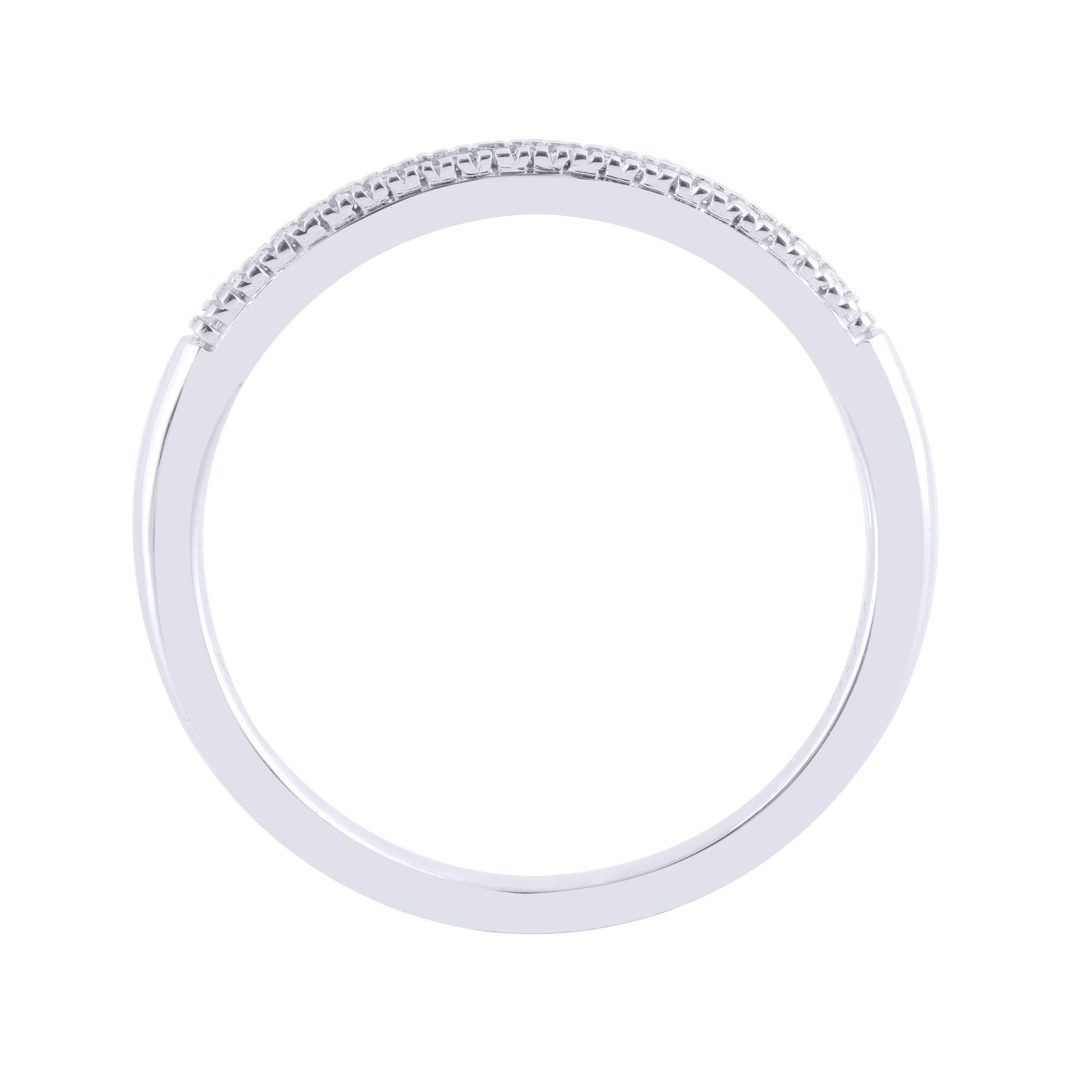 Contemporary TJD 0.10 Carat Round Diamond 14 Karat White Gold Half Eternity Wedding Band Ring For Sale