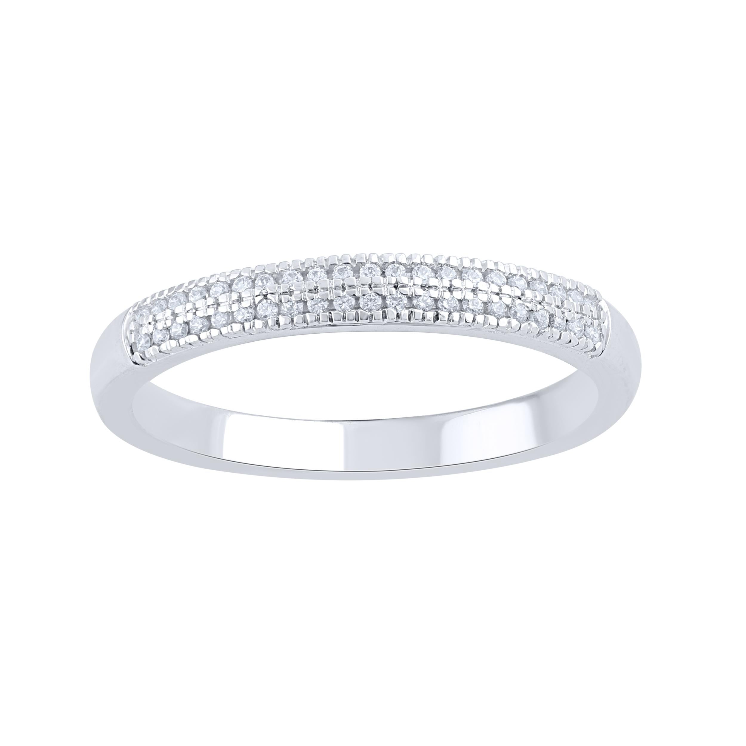 Round Cut TJD 0.10 Carat Round Diamond 14 Karat White Gold Half Eternity Wedding Band Ring For Sale