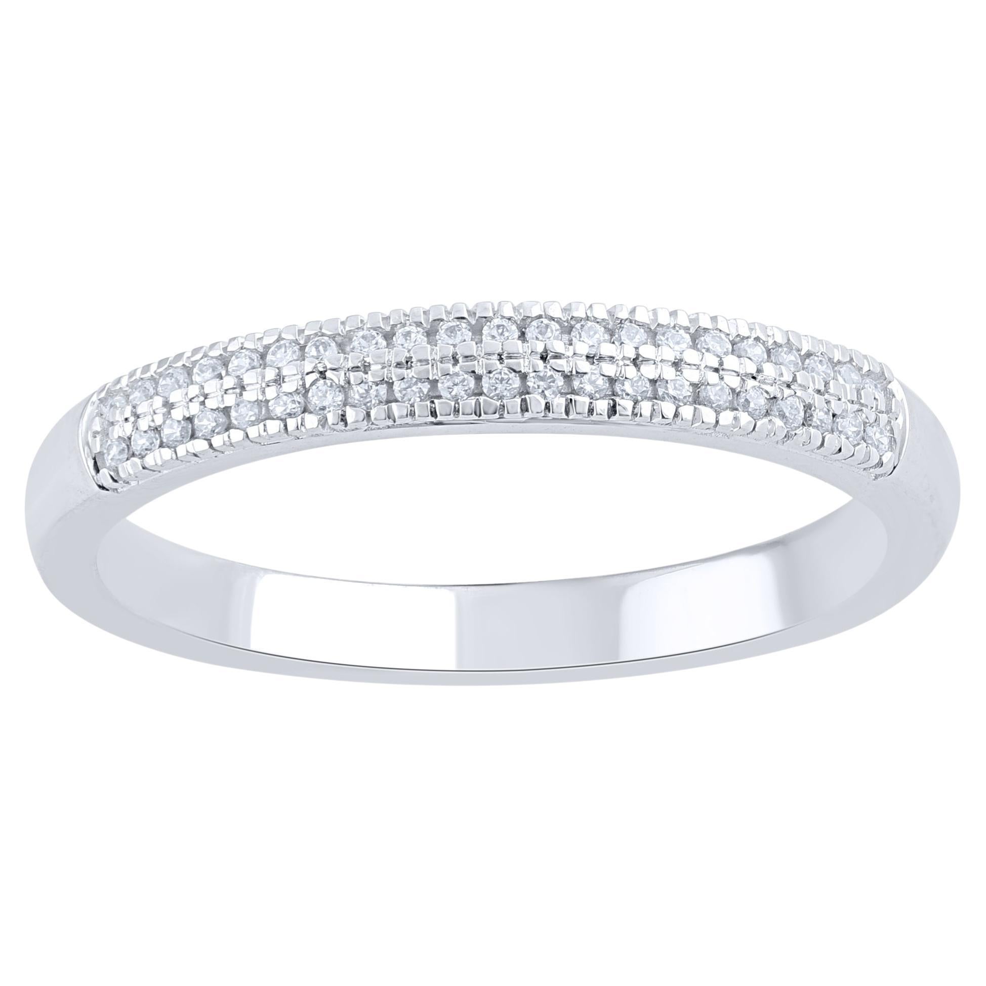 TJD 0.10 Carat Round Diamond 14 Karat White Gold Half Eternity Wedding Band Ring For Sale