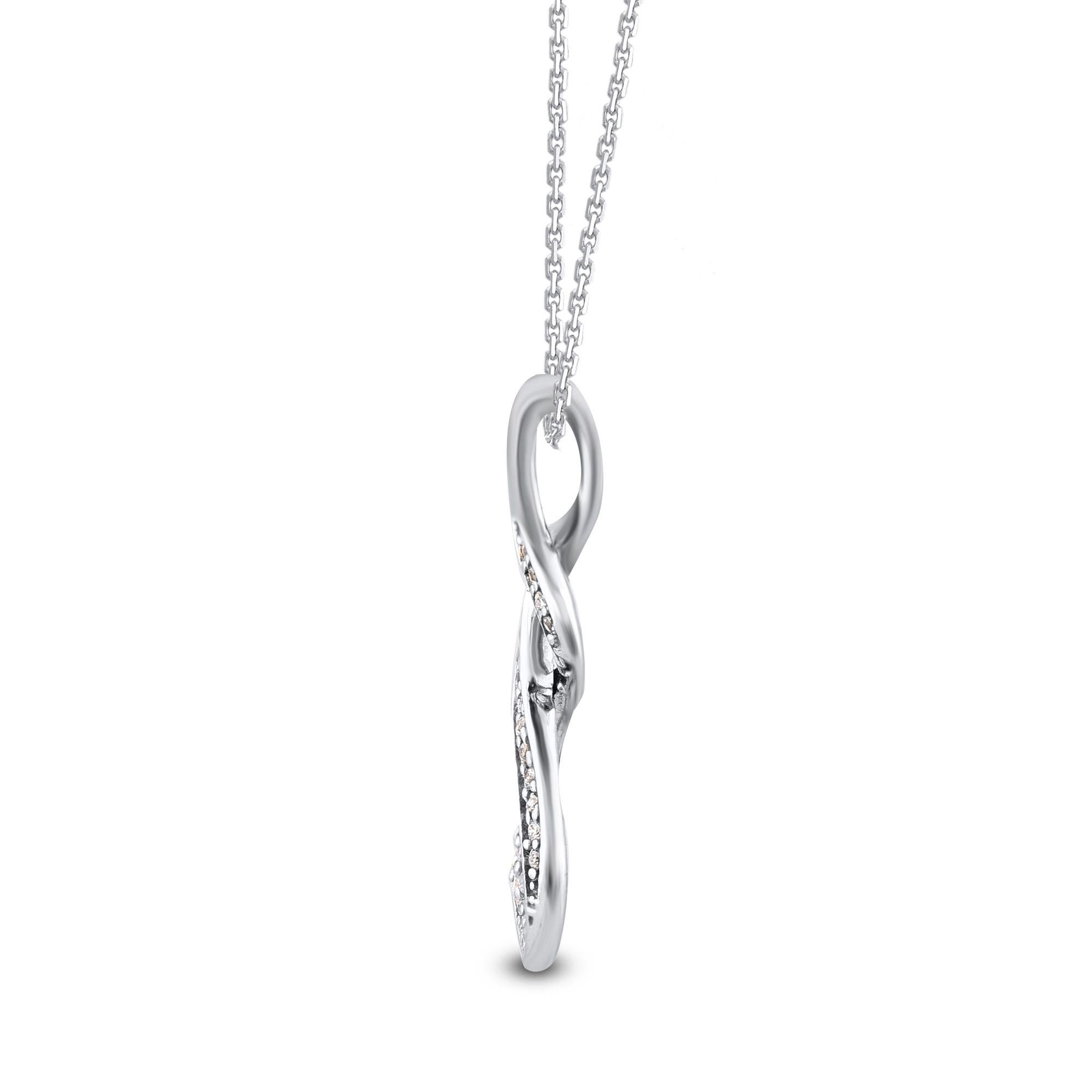 Modern TJD 0.10 Carat Round Diamond 14 Karat White Gold Infinity Twist Pendant Necklace For Sale