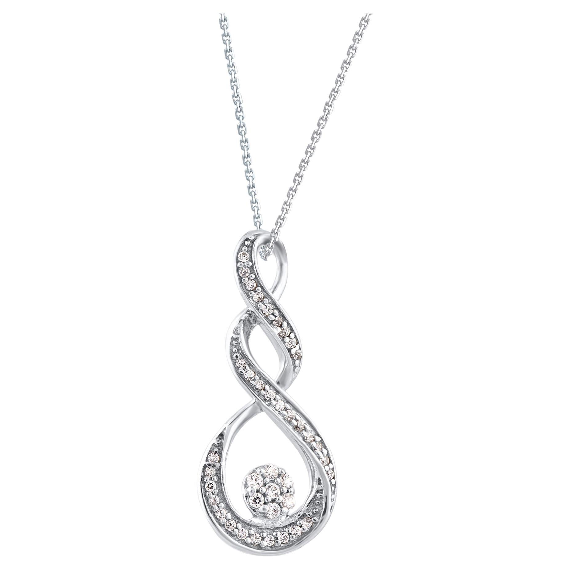 TJD 0.10 Carat Round Diamond 14 Karat White Gold Infinity Twist Pendant Necklace For Sale