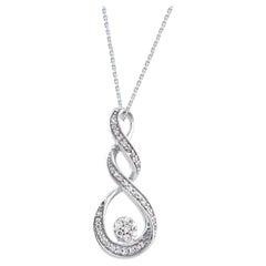 TJD 0.10 Carat Round Diamond 14 Karat White Gold Infinity Twist Pendant Necklace