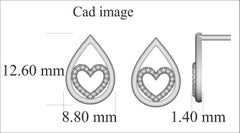 TJD 0.10 Carat Round Diamond 14 Karat White Gold Teardrop Heart Stud Earrings