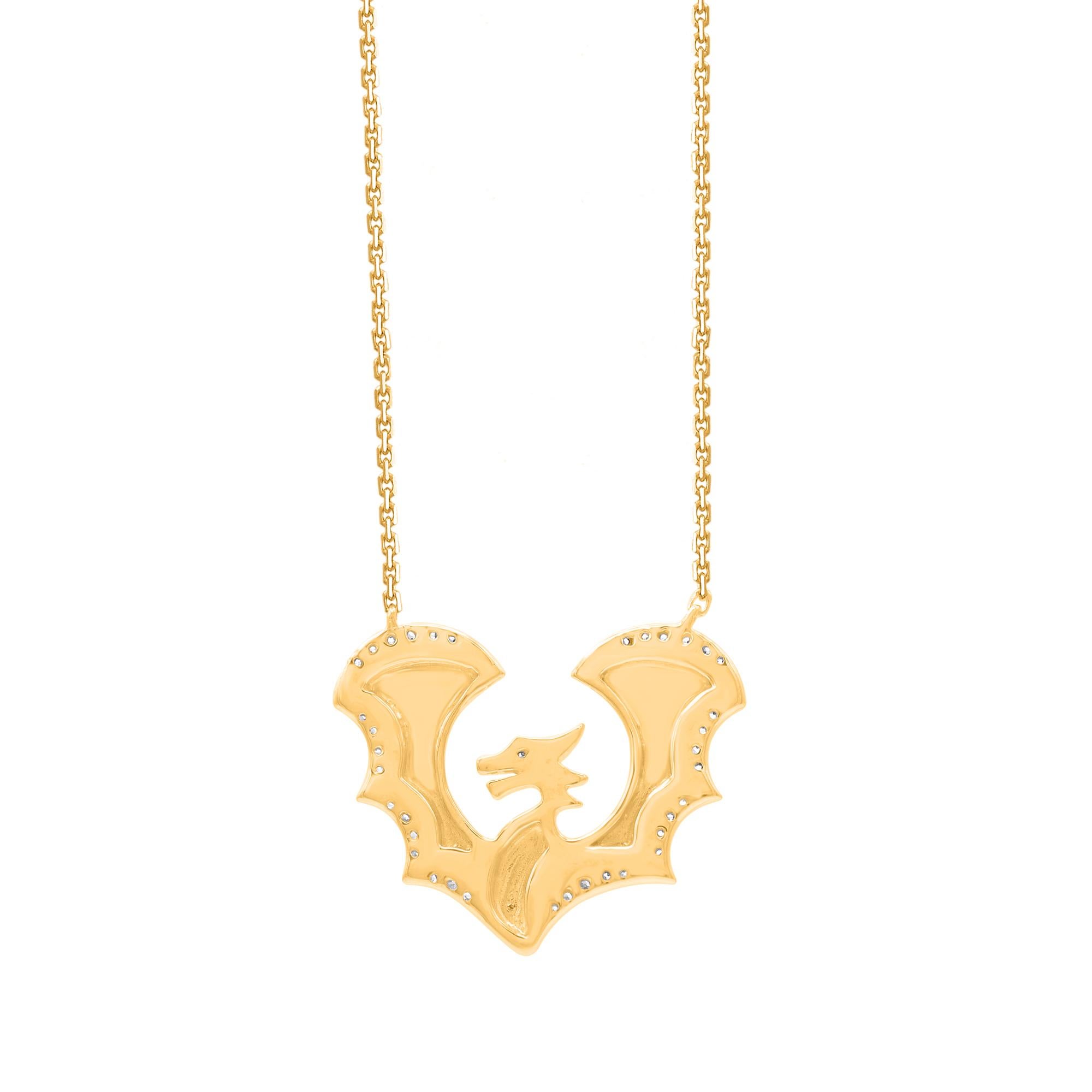 Taglio rotondo TJD 0,10 Carat Round Diamond 14 Karat Yellow Gold Designer Ciondolo Drago Volante in vendita