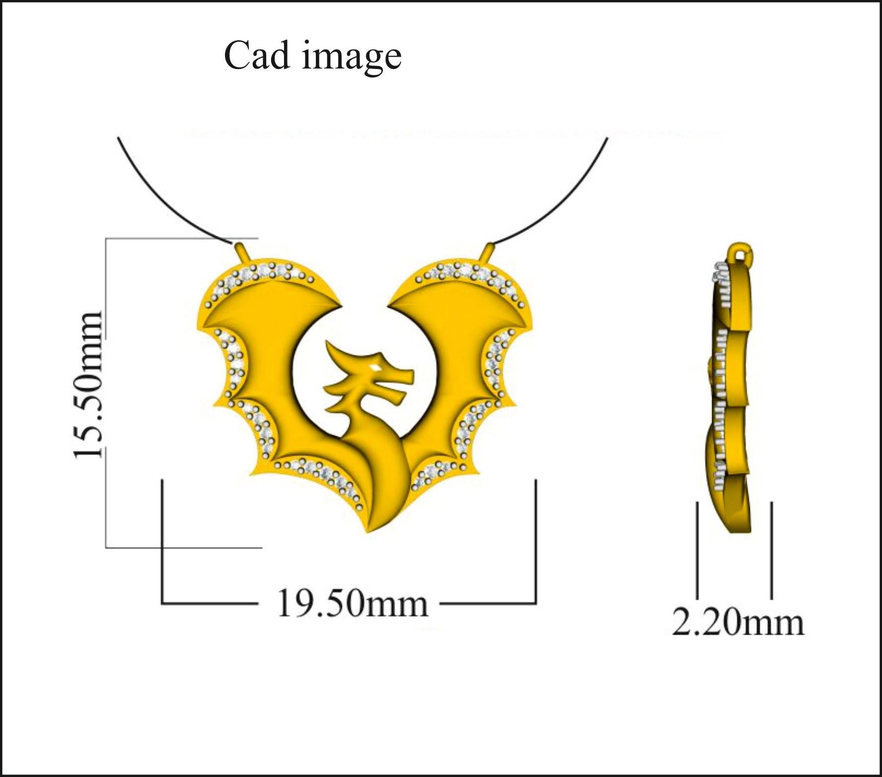 Donna TJD 0,10 Carat Round Diamond 14 Karat Yellow Gold Designer Ciondolo Drago Volante in vendita
