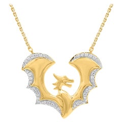 TJD 0.10 Carat Round Diamond 14 Karat Yellow Gold Designer Flying Dragon Pendant