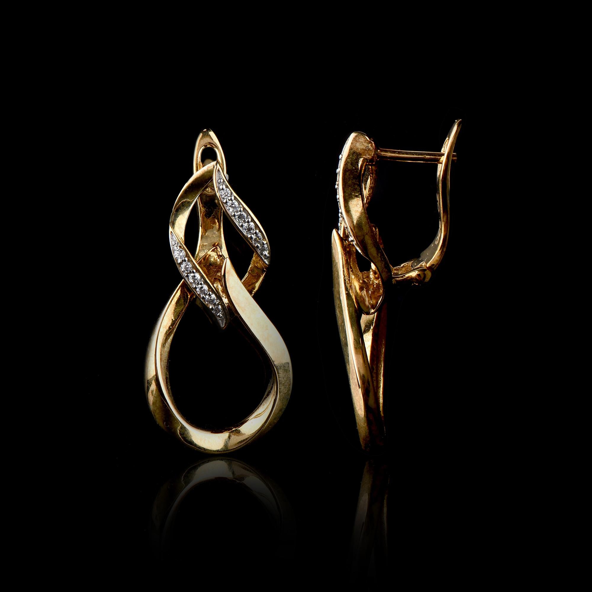 Round Cut TJD 0.10 Carat Round Diamond 14 Karat Yellow Gold Door Knocker Hoop Earrings For Sale