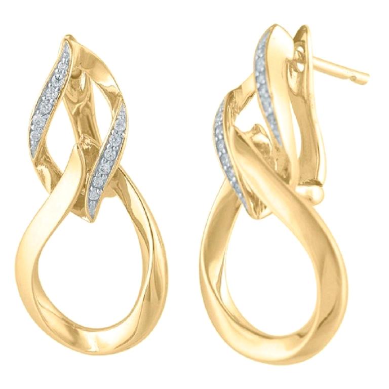 TJD 0.10 Carat Round Diamond 14 Karat Yellow Gold Door Knocker Hoop Earrings For Sale