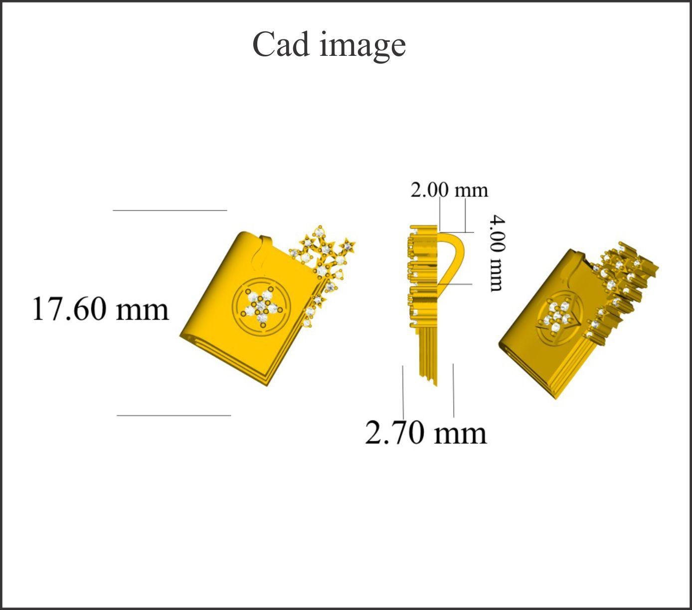 Completa il tuo stile con questo ciondolo con diamante a forma di libro magico di design e guarda i complimenti che ti arriveranno. Brilla con 19 diamanti rotondi incastonati e lavorati dai nostri esperti interni in oro giallo 14 carati. Il peso