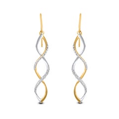 TJD 0,10 Karat runder Diamant 14 Karat Gelbgold Spiral baumelnde Tropfenohrringe
